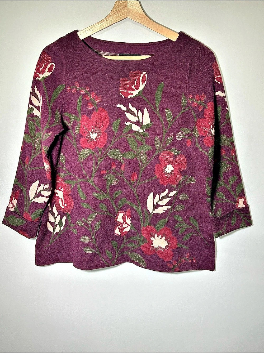 Plum Floral Jacquard Boat Neck Sweater – Small